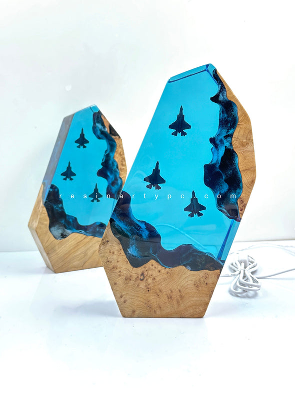 F-35 Lightning II Fighter Night light, Large Epoxy Resin Wood lamp, Miniscule, Winter gift, Fathers gift, Valentines day gift, Gift for Men