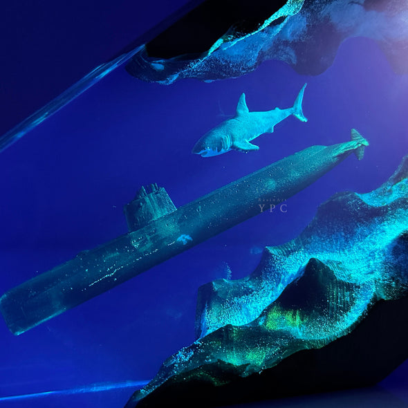 NEW - Deep Sea Adventures: Submarine Shark Night Light, Resin Wood Lamp, Gifts for military fans Gift for men, boyfriend, USS Nautilus
