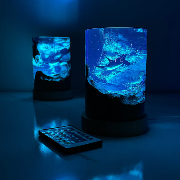 Handmade Wooden Orca Night Light: Epoxy Resin Wood Lamp, Killer whale Art Home decor, Perfect Gift for Ocean Enthusiasts