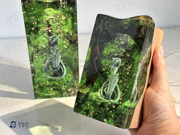 Mystical Forest Snake Girl Table Lamp: Handcrafted Ambient Night Light, Unique Wood and Resin Artwork, Eco-Friendly Home Decor, Perfect Gift
