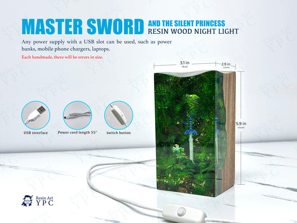 Master Sword with Silent Princess - Handcrafted Resin Wood Night lights, Gaming Decor - Inspired by the popular video game, LoZ / TOTK Gifts