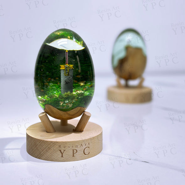 Handcrafted Wood & Resin Egg with Buster Sword in Forest - Perfect Gift for Game Lovers, Birthday gifs, Back to school gifts, ff7