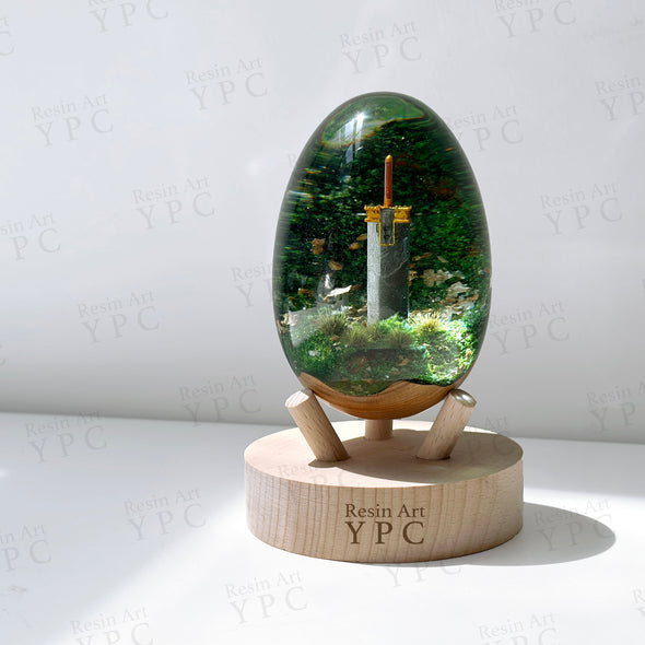 Handcrafted Wood & Resin Egg with Buster Sword in Forest - Perfect Gift for Game Lovers, Birthday gifs, Back to school gifts, ff7